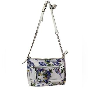 DANA BUCHMAN Faux Leather Floral Patterned Crossbody Shoulder Bag White & Purple